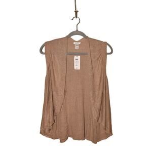 CACHE NEW $78 Sheer Ribbed Linen Blend Open Vest‎ Top in Tan Small